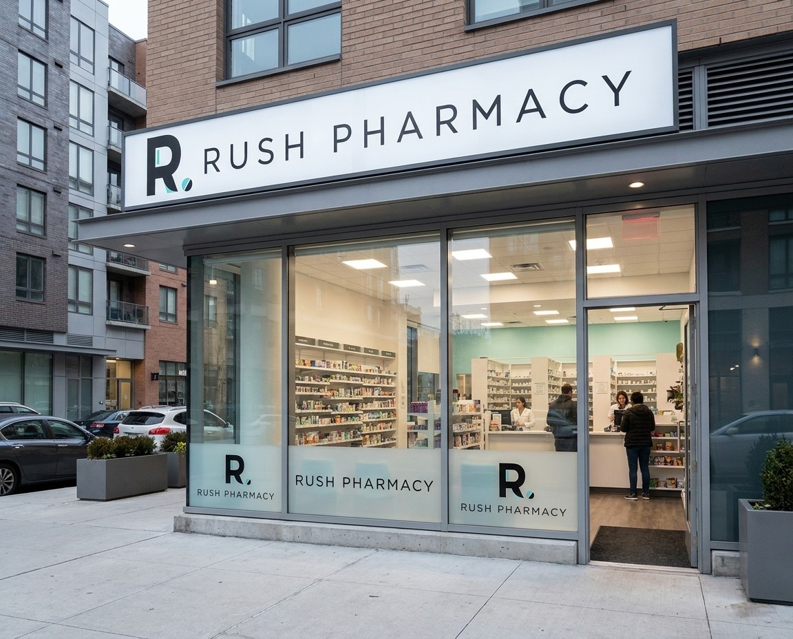 Exterior storefront of a licensed community compounding pharmacy